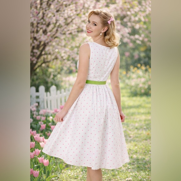 Unique Vintage Smak Parlour Pink Pin Dot Tulip Sleeveless Swing Dress, 1x, NWT! - Picture 13 of 16